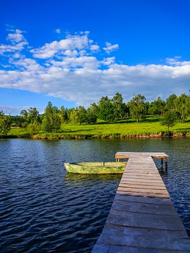 A wooden jetty on a lake